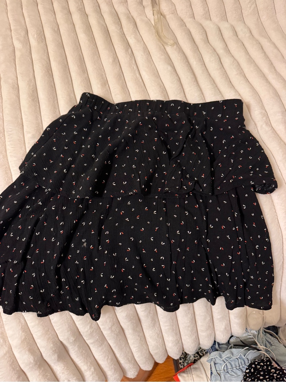 Black Tiered Mini Skirt with Subtle Floral Print